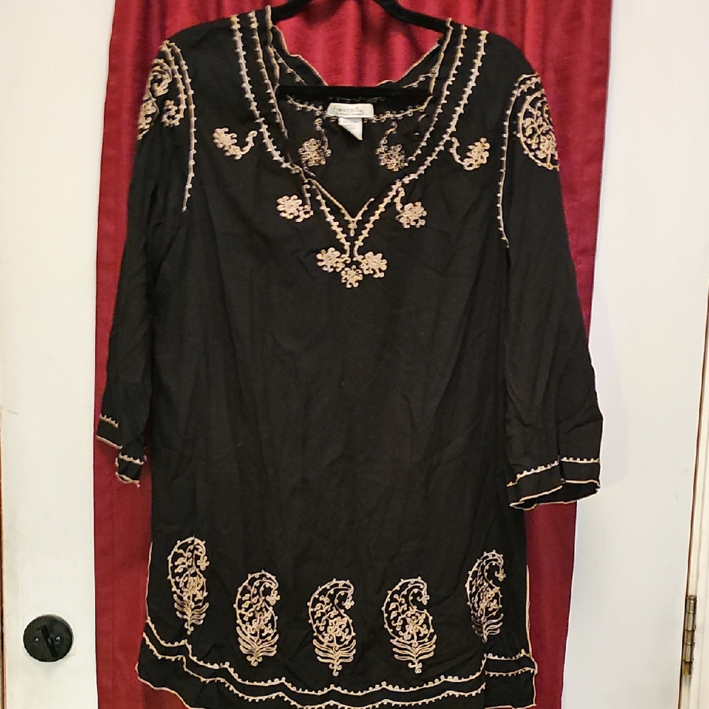 Nomadic Traders Black Top with Gold Embroidery